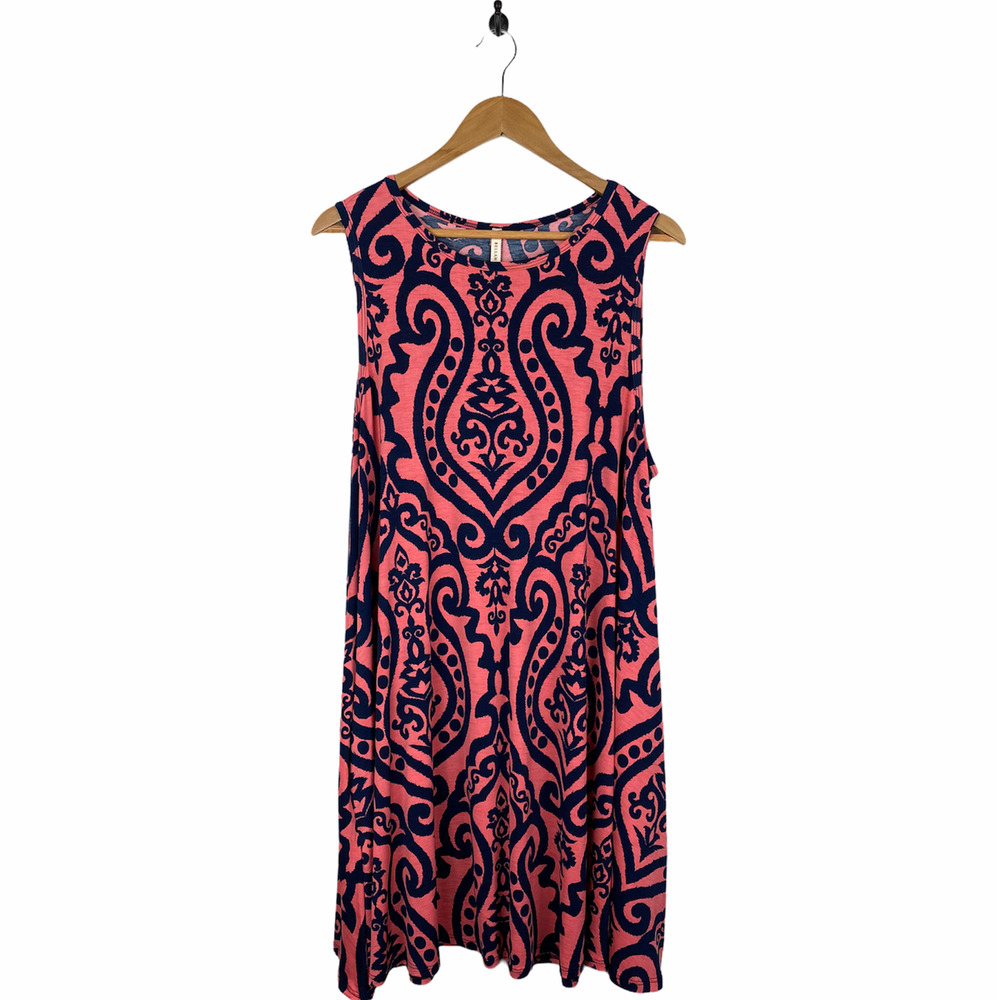 Bellamie Plus Navy Pink Damask Print Dress Size 2X